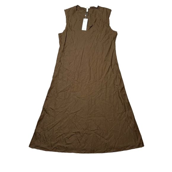 NWT Eileen Fisher Organic‎ Handkerchief Linen Raw-Edge Maxi Dress Brown System L - Picture 1 of 6